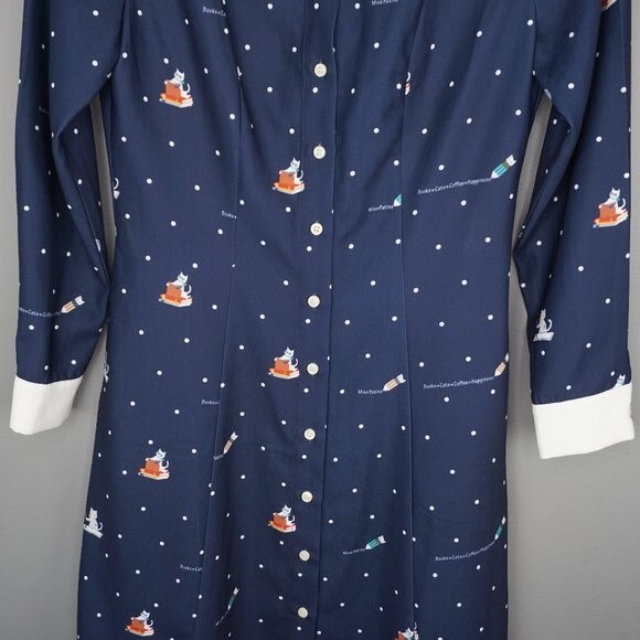 Miss Patina Kiterture Books Cat Kitten Dress in Navy size Small Excellent Condit - Picture 8 of 15